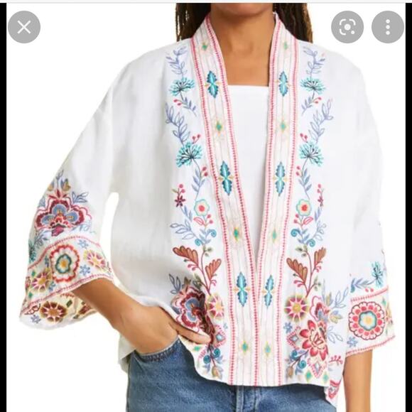 NEW - JOHNNY WAS Sicilia Embroidered Border Linen Jacket size OS short kimono - Picture 7 of 7